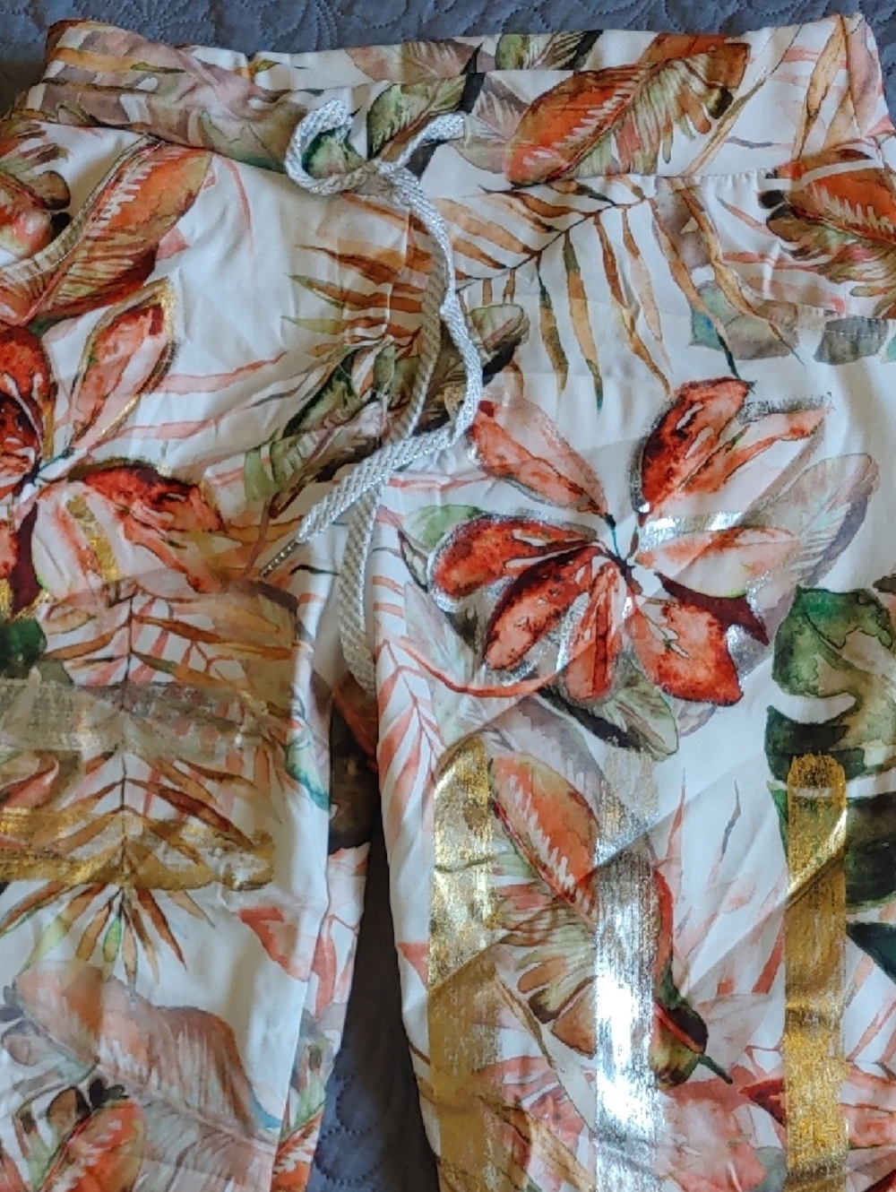 Etern Elle  Floral Print Pants - Orange, Green, White And Gold Sz SM - Picture 3 of 11